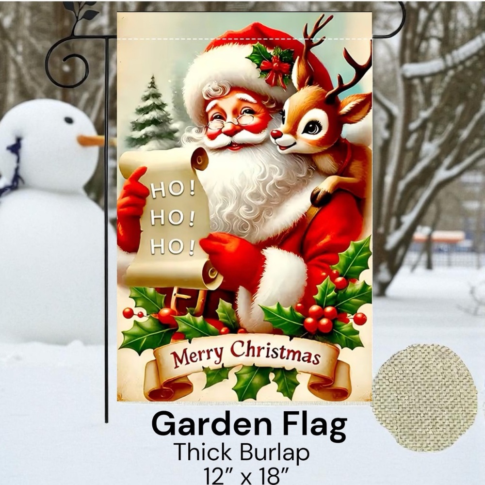 Garden Flag, 12”x18”, Merry Christmas Santa, Thick Burlap Polyester Double-sided